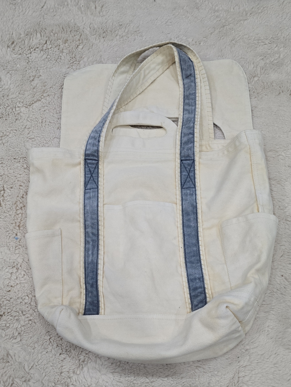 Free People Cream Canvas Tote with Denim-Style Straps